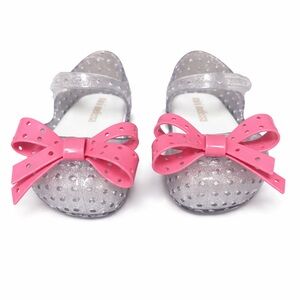 Mini Melissa Furxi Glitter Clear Pink Bow Jelly Flats Size 5 Toddler
